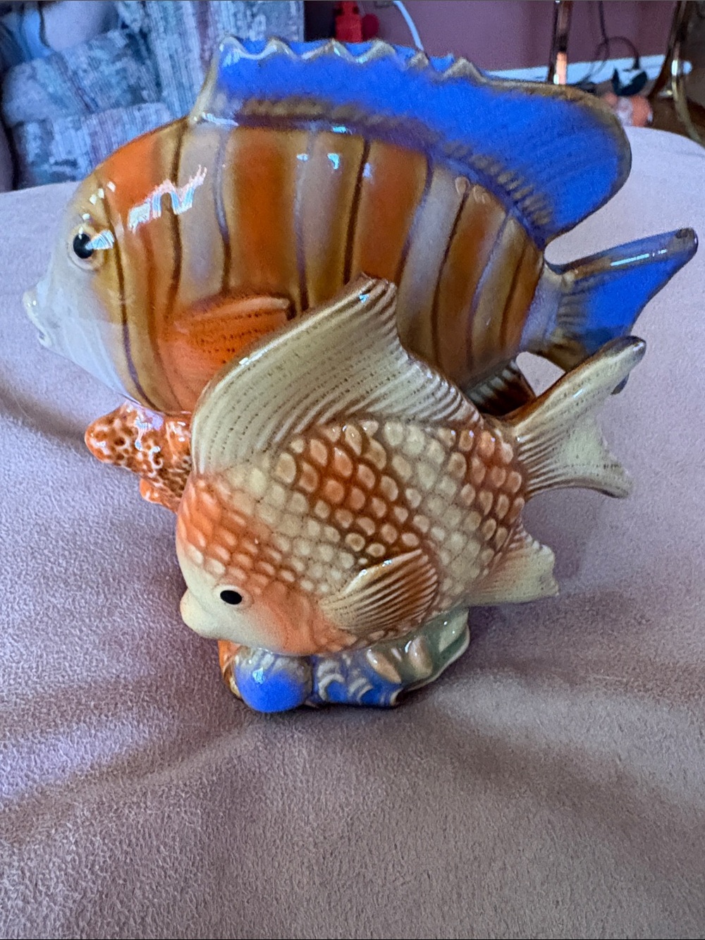 Vintage Decorative Ceramic Fish Figurine - Blue and Orange